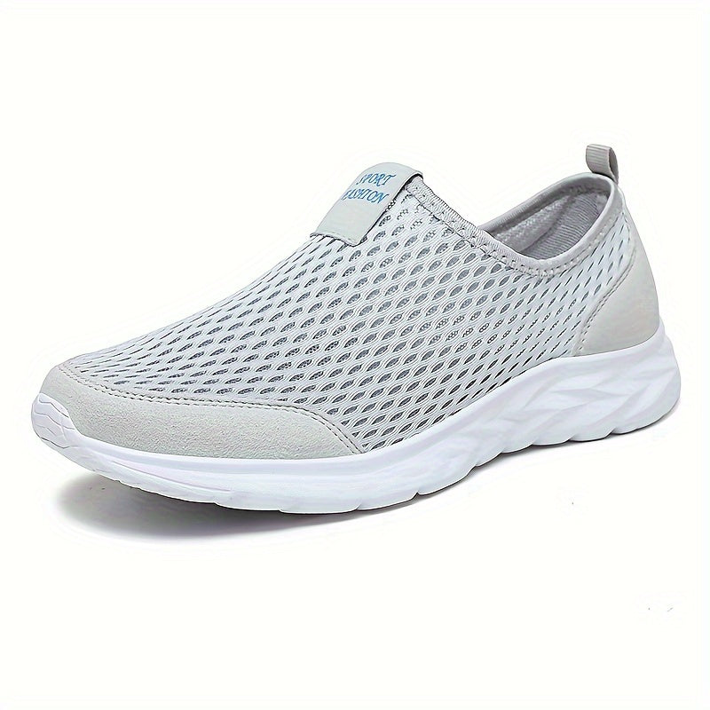 Men's Mesh Knit Slip-On Low-Top Sneakers - Pull Tab - White Sole