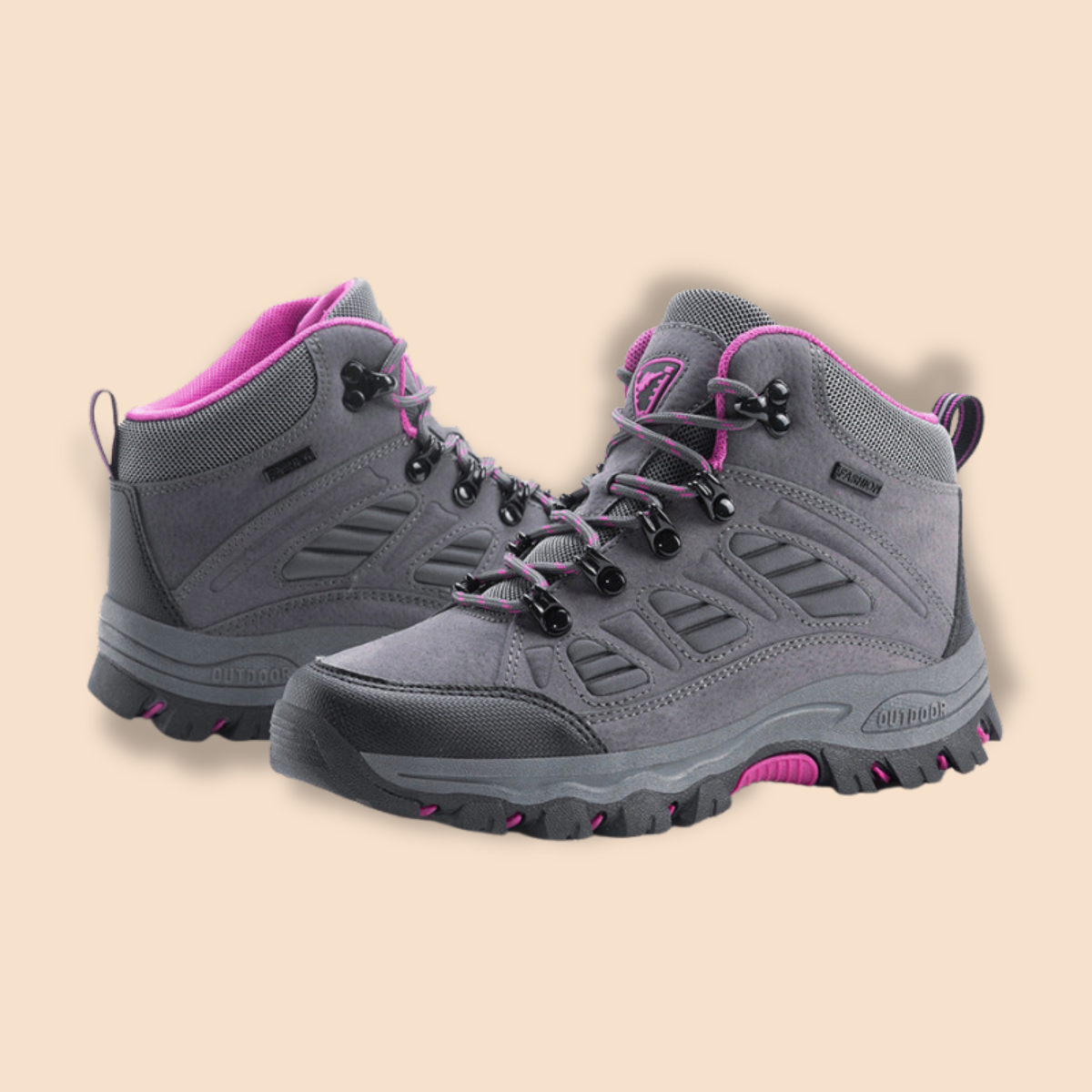Women’s Lace-Up Mid-Top Hiking Shoes with Rounded Toe and Textured Sole