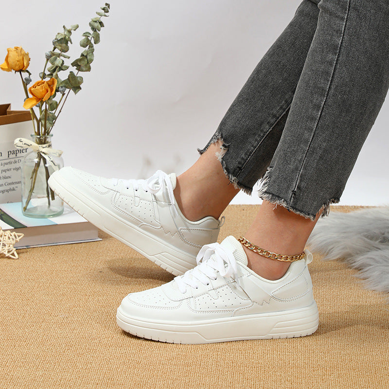 Women's Lace-Up Platform Sneakers - Low Top - Perforated Panel - Chunky Sole