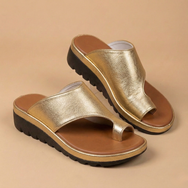 Women’s Open-Toe Slip-On Sandals with Wide Strap and Flat Sole