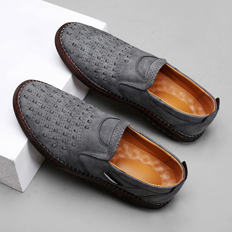 Men's Slip-On Loafers with Perforated Upper and Round Toe