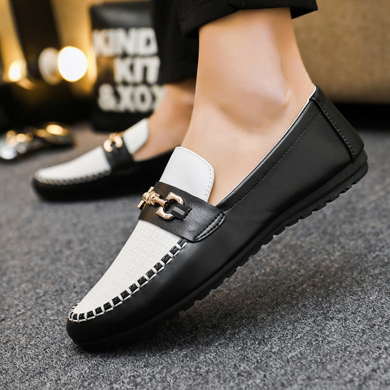 Men's Slip-On Loafers with Metal Horsebit Bar and Round Toe