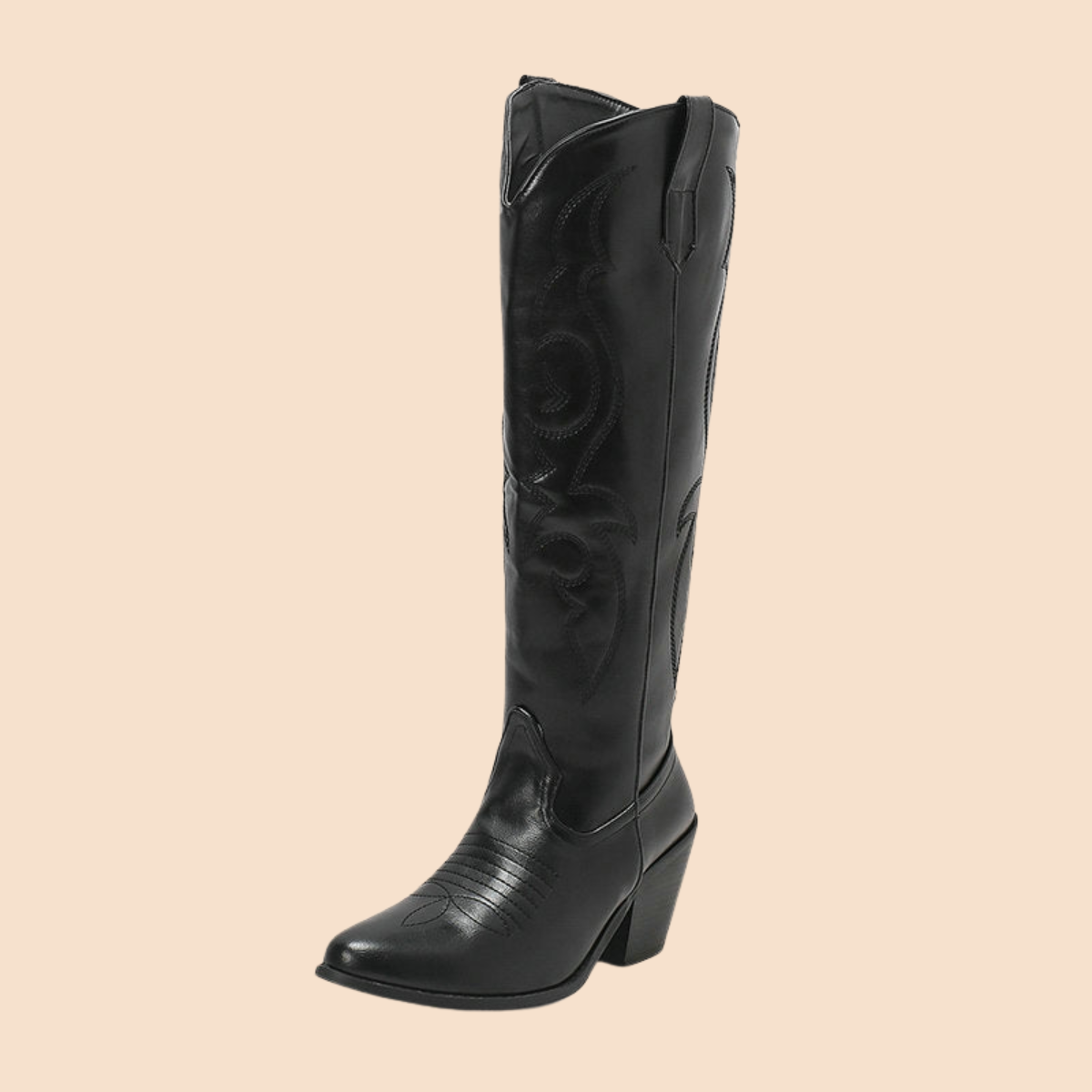 Women’s Knee-High Western Boots with Rounded Toe and Block Heel