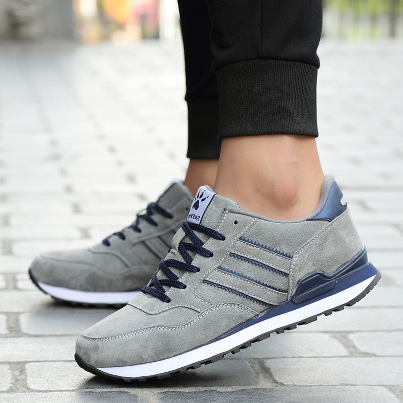 Men's Lace-Up Casual Sneakers - Round Toe - Suede Upper - Stripe Detail - Low Top