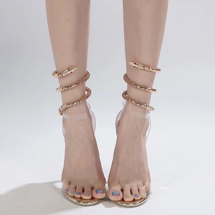 Women's Clear Heels with Transparent PVC Strap and Ankle Buckle