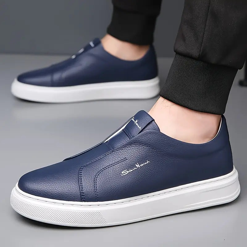 Men's Slip-On Round Toe Leather Sneakers - Low Top