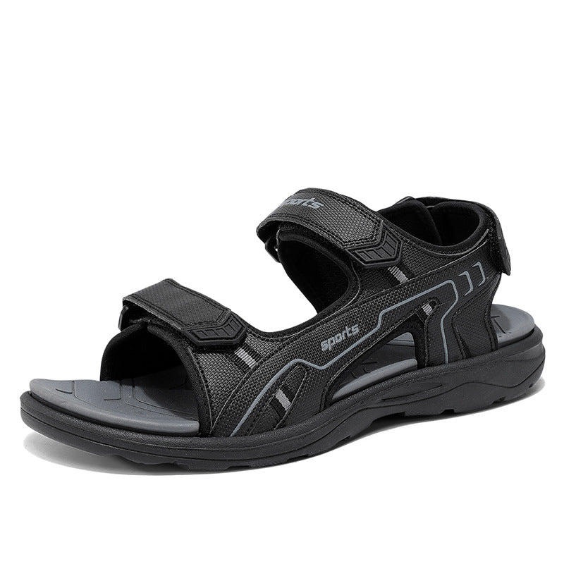 Men's Open Toe Sport Sandals with Hook-and-Loop Straps and Rubber Sole