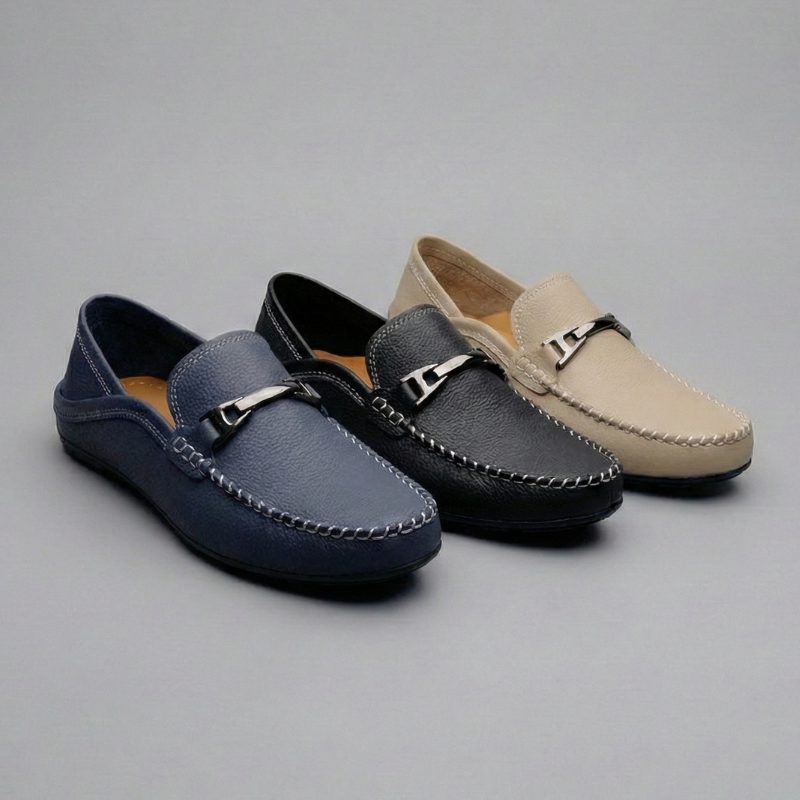 Men’s Slip-On Loafers with Rounded Toe and Stitched Detailing