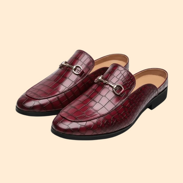 Men’s Slip-On Mule Loafers with Rounded Toe and Embossed Upper