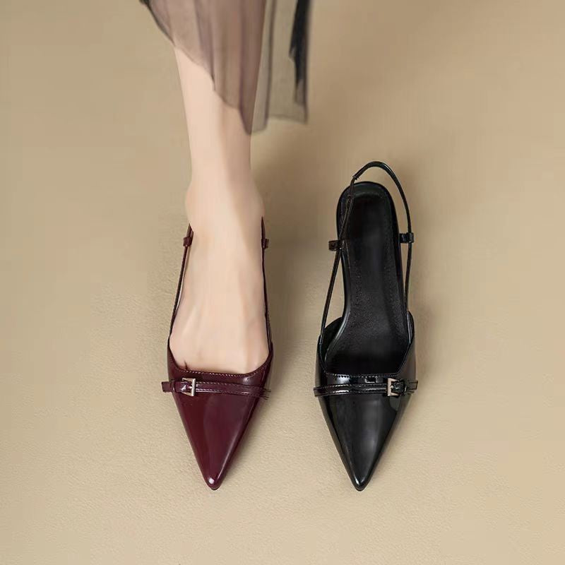 Women's Kitten Heels - Pointed Toe T-Strap Slingback - Patent Upper - Buckle