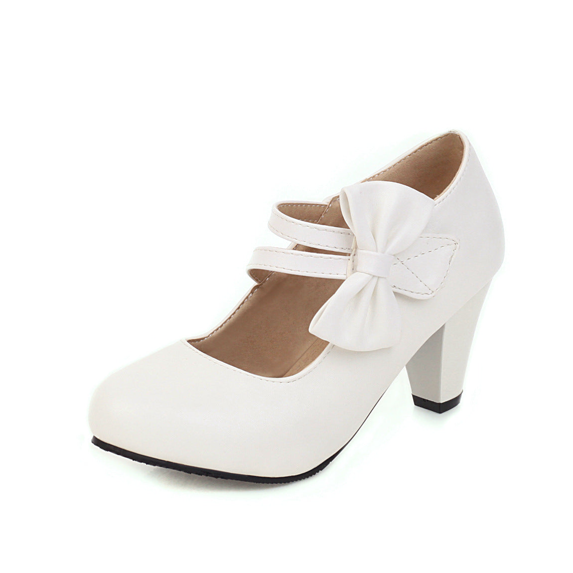 Women's Kitten Heels Mary Jane - Round Toe - Double Strap - Bow Detail