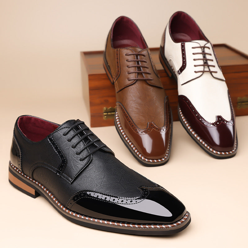 Men's Two-Tone Brogue Derby Dress Shoes - Lace-Up Low Heel