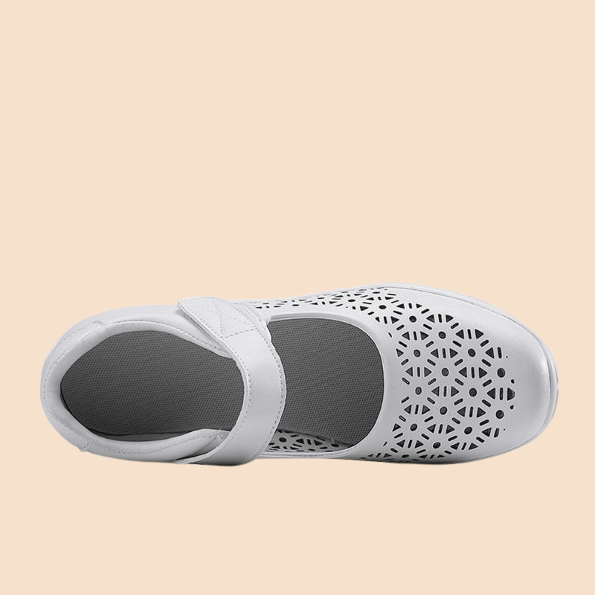 Women’s Perforated Mary Jane Shoes with Hook-and-Loop Strap and Cushioned Sole