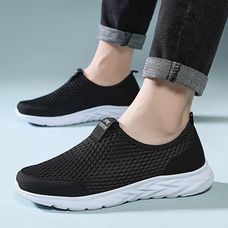 Men's Mesh Knit Slip-On Low-Top Sneakers - Pull Tab - White Sole