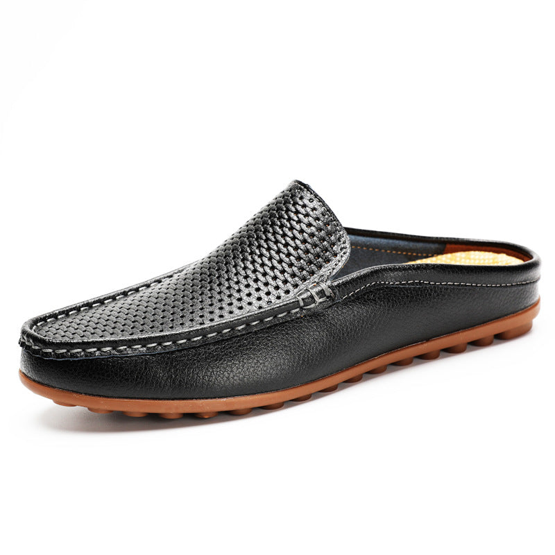 Men's Slip On Loafers Mule – Open Back Half Shoe with Perforated Upper