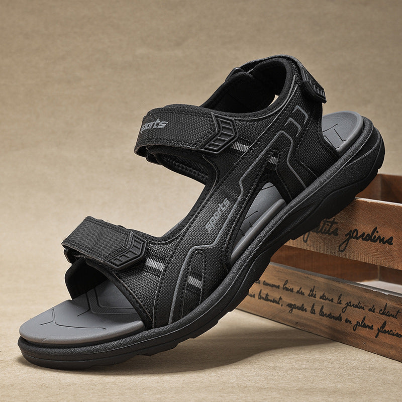Men's Open Toe Sport Sandals with Hook-and-Loop Straps and Rubber Sole