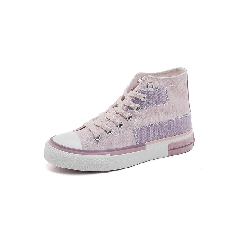 Women's High Top Sneakers – Lace-Up Platform Canvas with Patchwork Upper