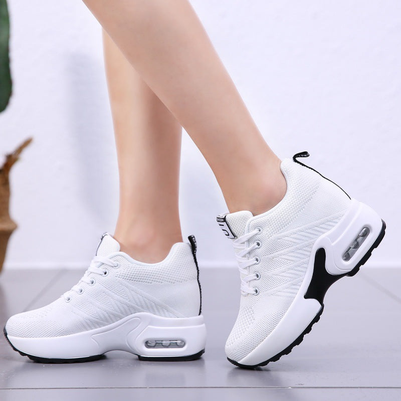 Women's Knit Platform Sneakers with Lace-Up Closure and Chunky Sole