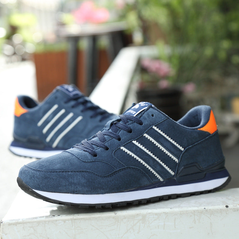 Men's Lace-Up Casual Sneakers - Round Toe - Suede Upper - Stripe Detail - Low Top