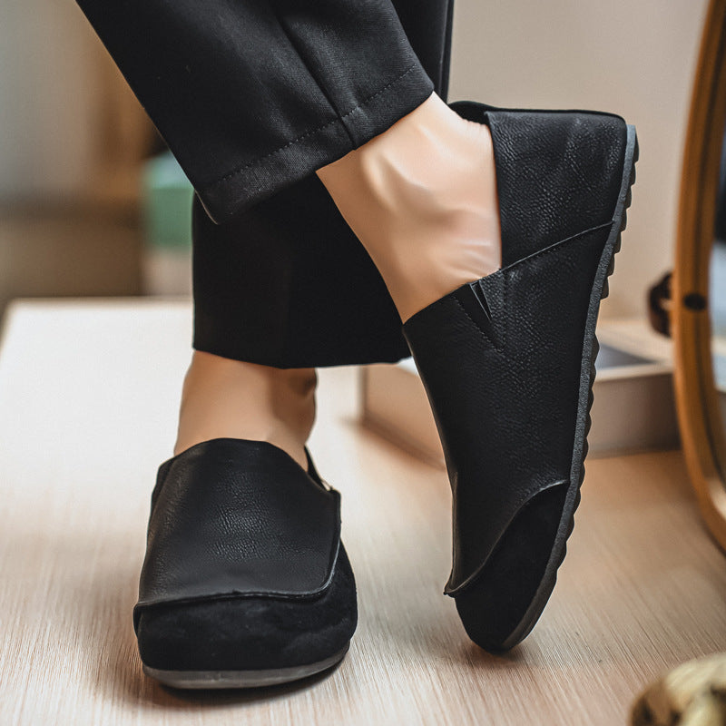 Men's Leather Slip-On Loafers with Foldable Heel Convertible Flat Sole