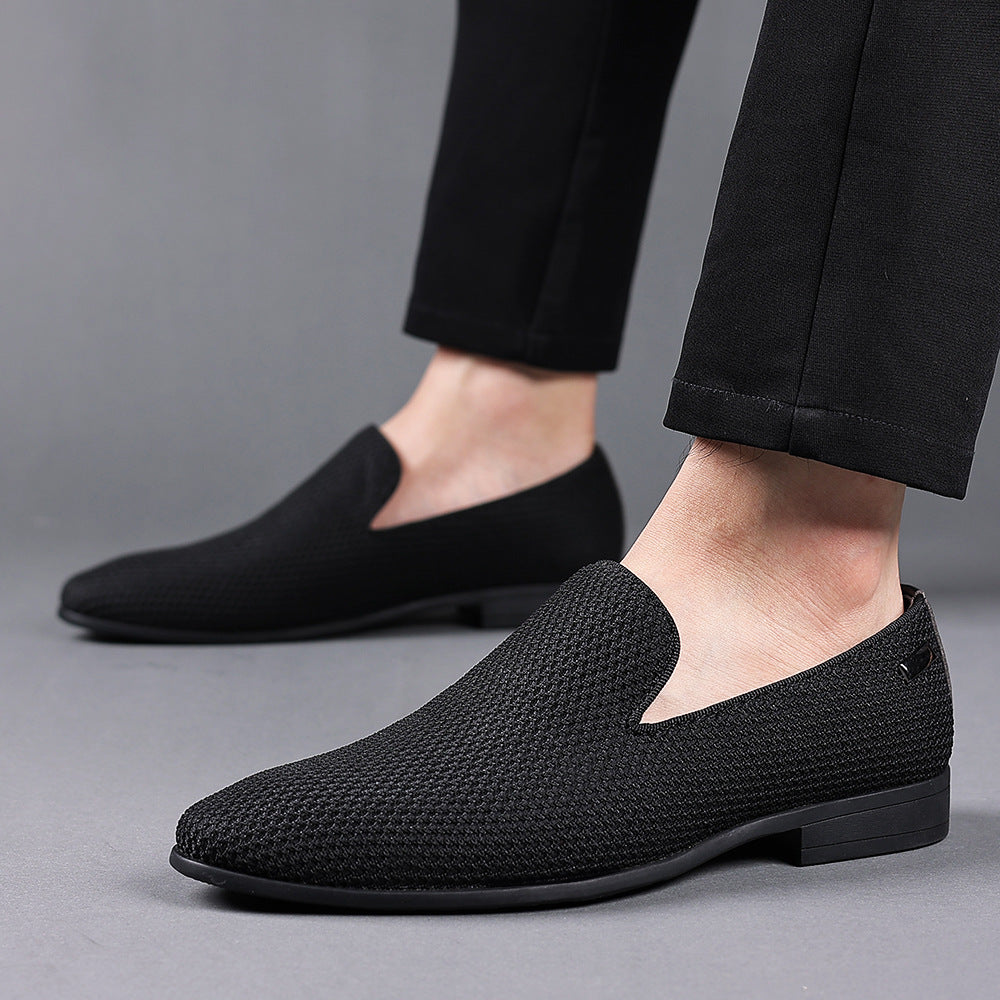Men's Slip-On Casual Loafers - Round Toe - Woven Knit Upper - Low Heel