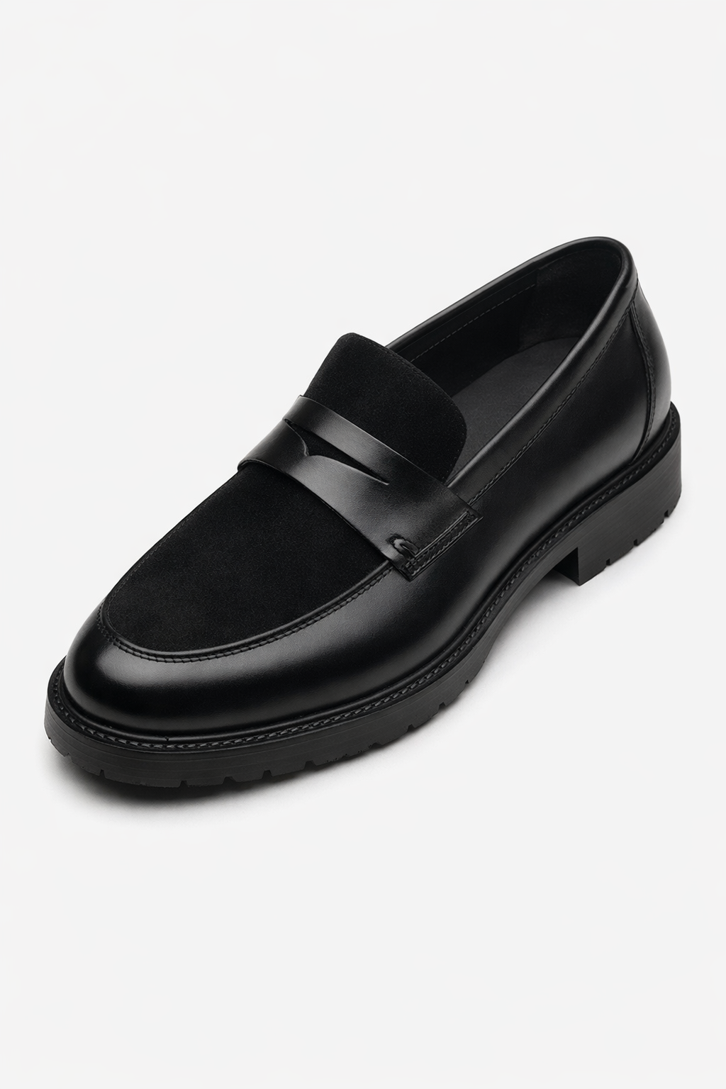 Men's Loafers - Slip-On - Penny Strap - Suede Vamp - Lug Sole