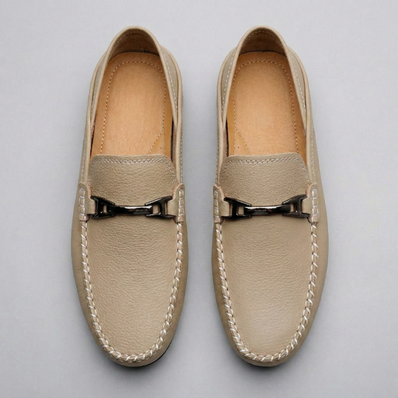 Men’s Slip-On Loafers with Rounded Toe and Stitched Detailing
