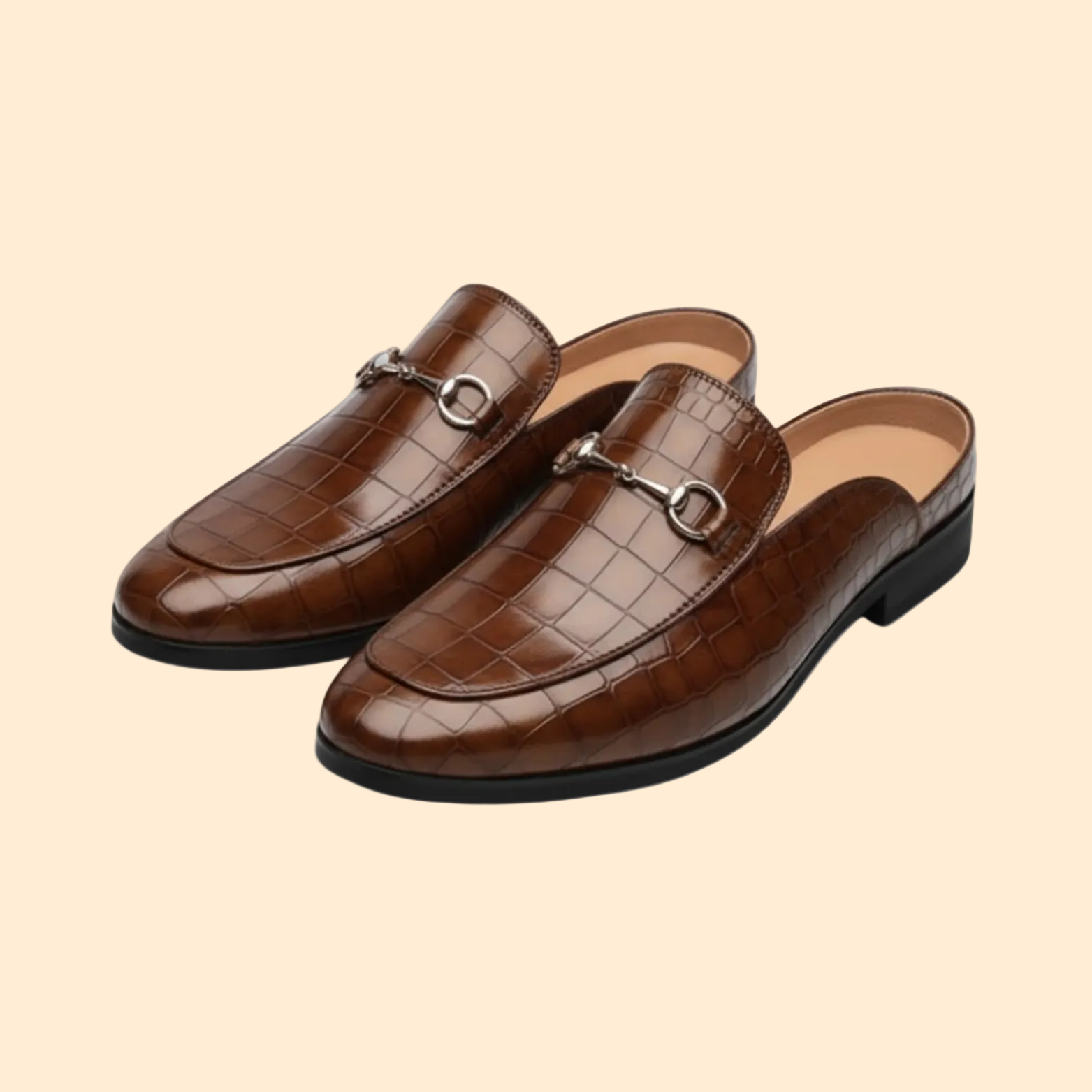 Men’s Slip-On Mule Loafers with Rounded Toe and Embossed Upper