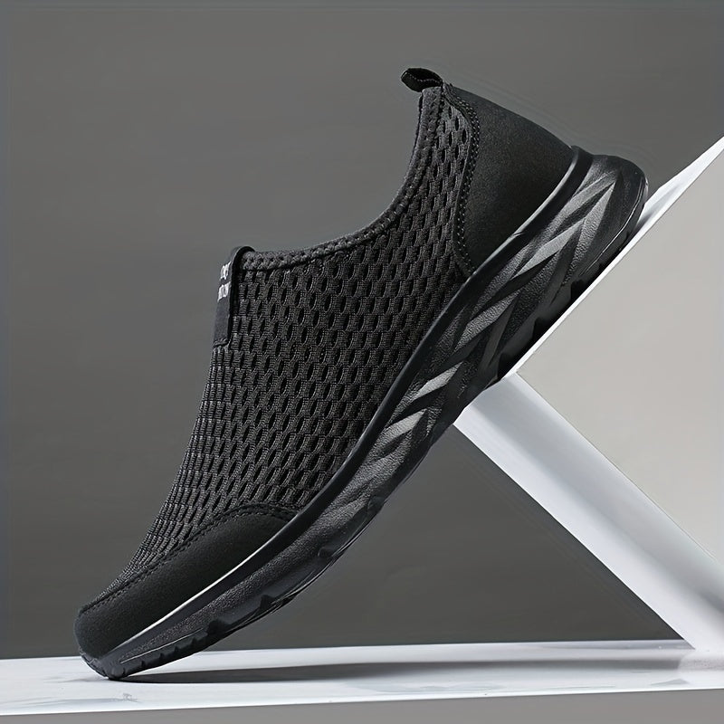 Men's Mesh Knit Slip-On Low-Top Sneakers - Pull Tab - White Sole