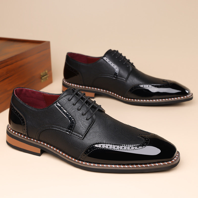 Men's Two-Tone Brogue Derby Dress Shoes - Lace-Up Low Heel