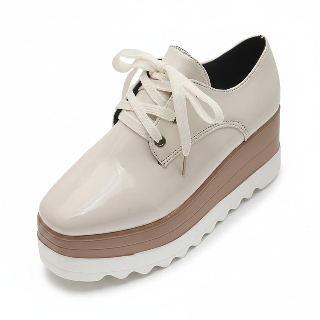Women's Square Toe High Platform Sneakers - Lace-Up Patent