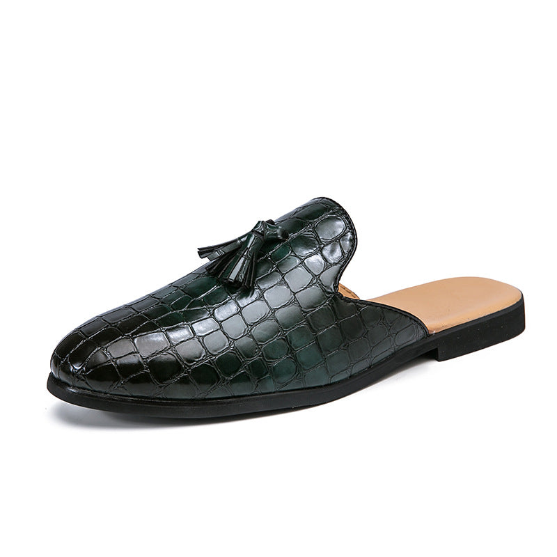Men’s Croc-Embossed Leather Slip-On Mule Loafers with Tassel Detail