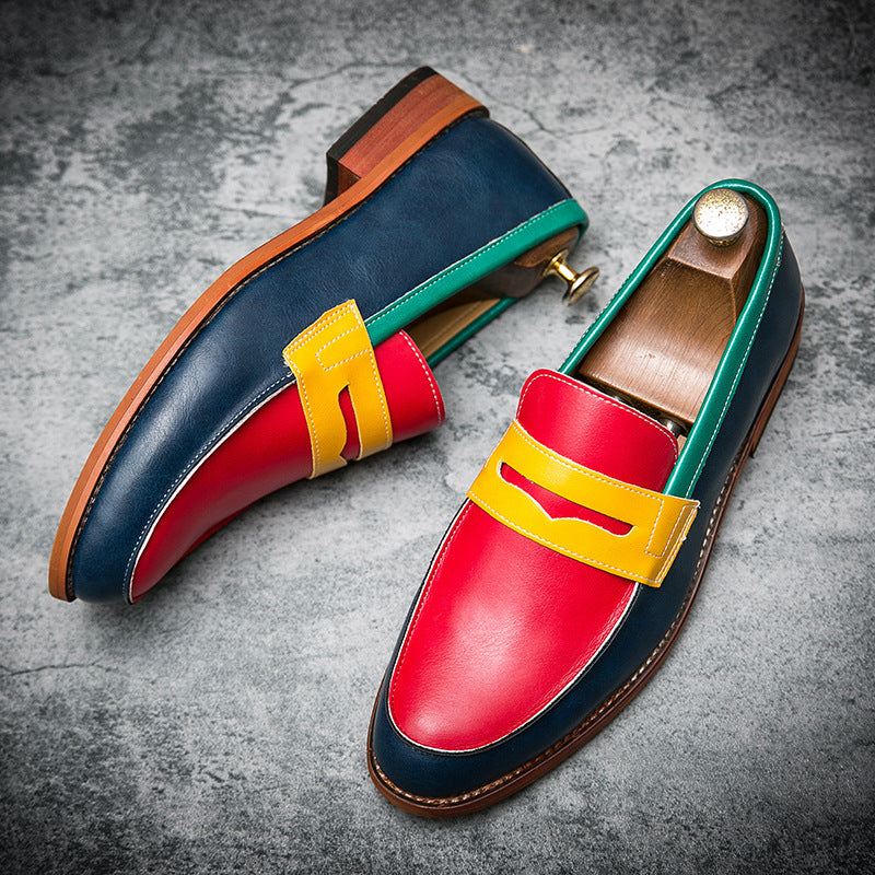 Men's Slip-On Penny Loafers with Rounded Toe and Low Block Heel