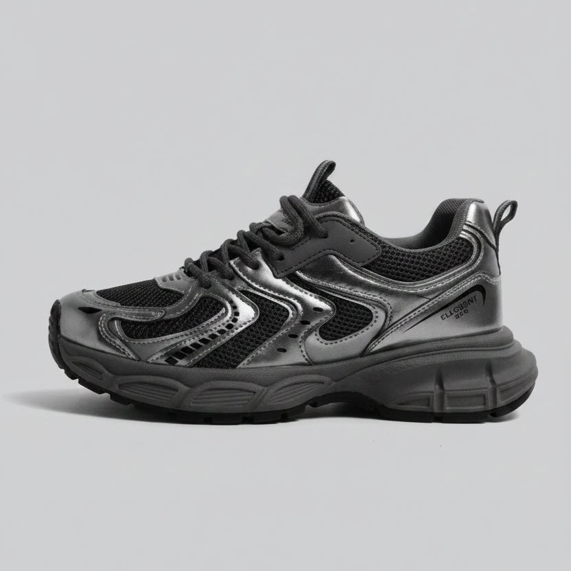 Men's Chunky Lace-Up Sneakers with Mesh Upper and Lugged Sole