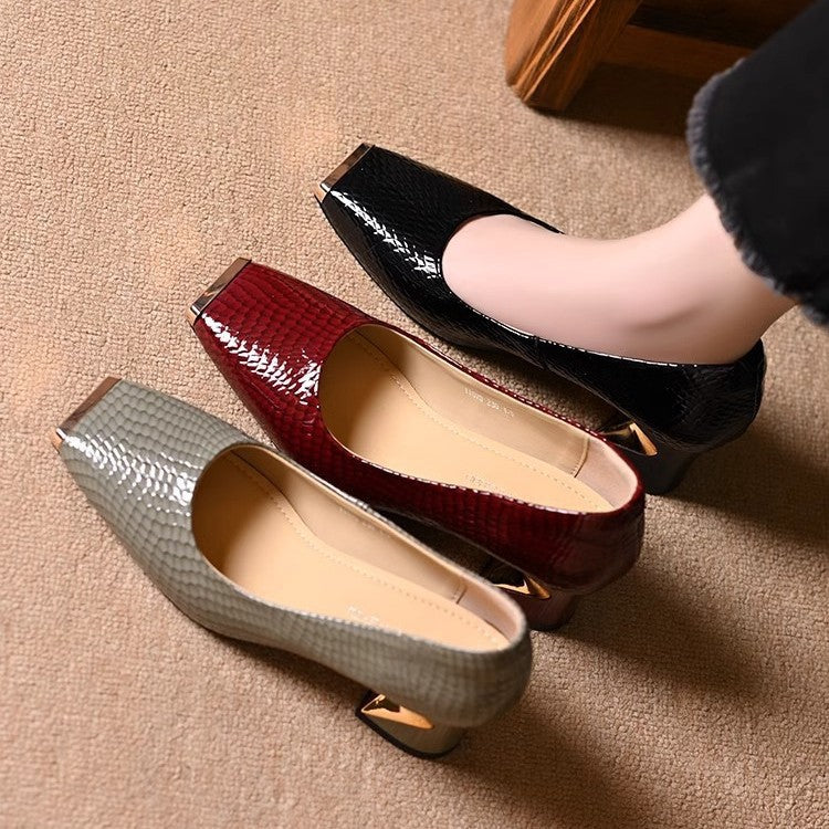 Women's Croc-Embossed Slip-On Pumps with Metal Cap Toe and Sculpted Heel