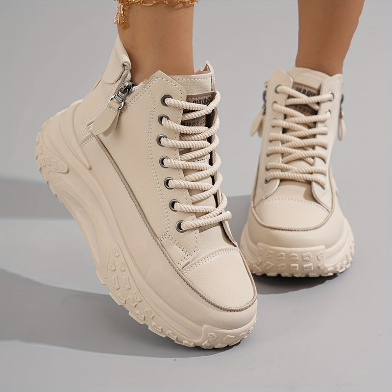 Women’s Rounded Toe High-Top Platform Sneakers with Lace-Up Closure and Side Zip