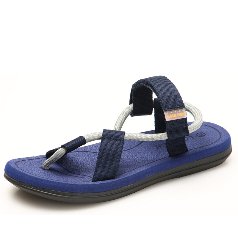 Men's Strappy Open Toe Sandals – Slip-On Toe Loop with Webbing Strap