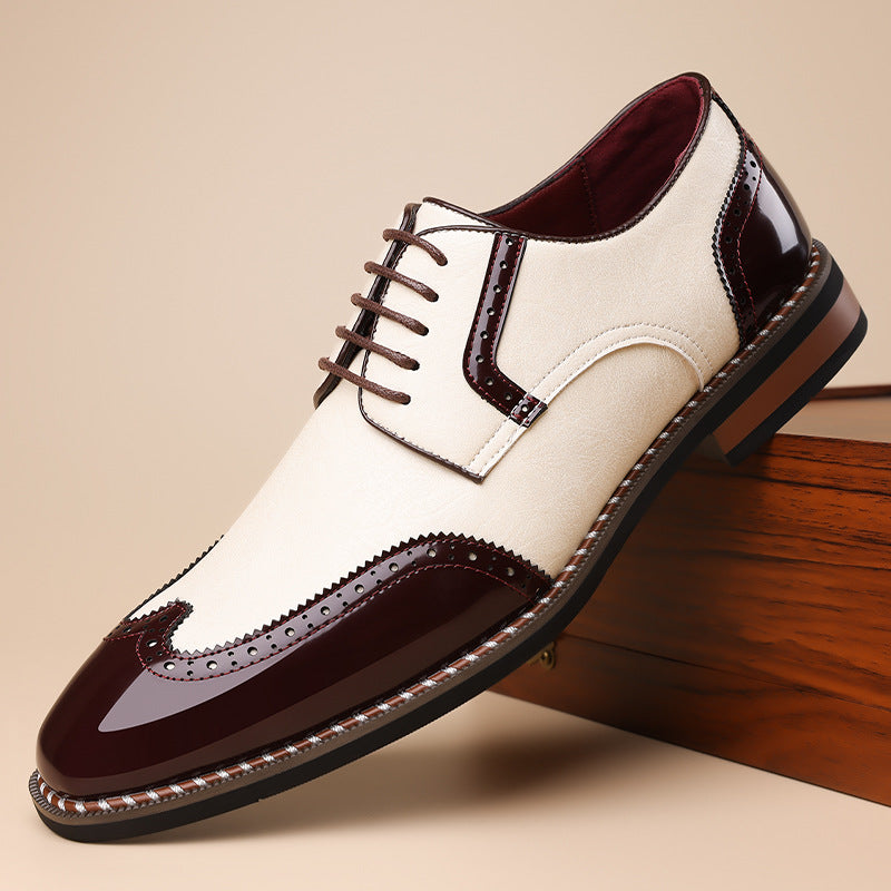Men's Two-Tone Brogue Derby Dress Shoes - Lace-Up Low Heel