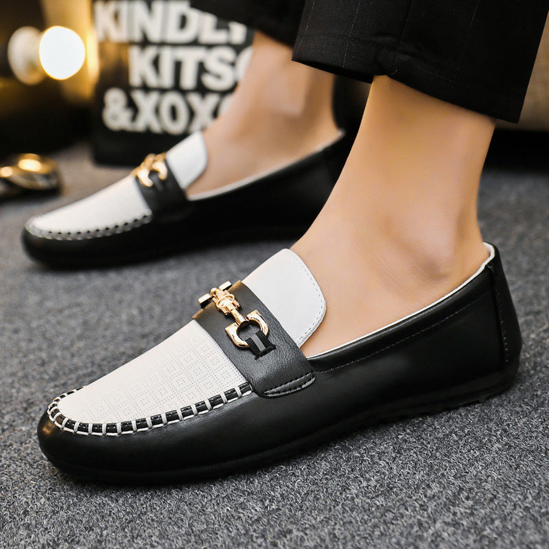 Men's Slip-On Loafers with Metal Horsebit Bar and Round Toe