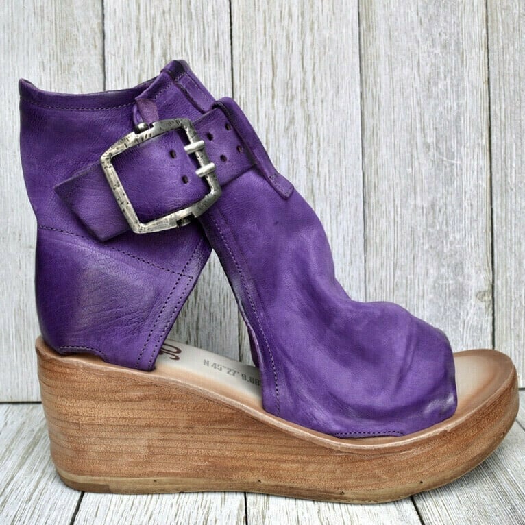 Women's Open Toe Wedge Sandals - Buckle Closure - Platform Ankle