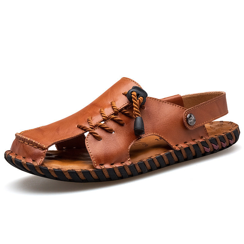 Men's Closed Toe Sandals with Rope Toggle and Whipstitch Detail