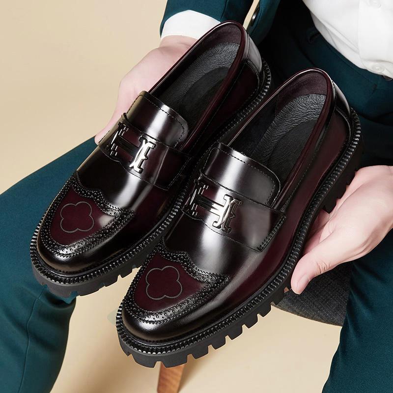 Men’s Faux Leather Loafers with Chunky Sole and Metal Detail