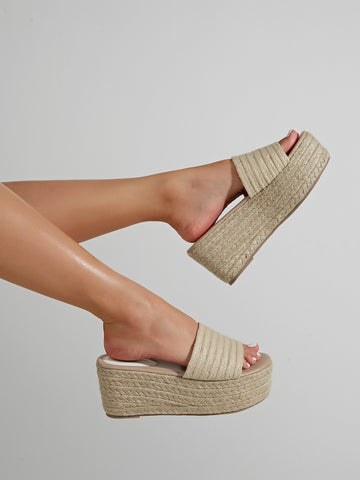 Women's Open Toe Platform Espadrille Wedge Mule Sandals