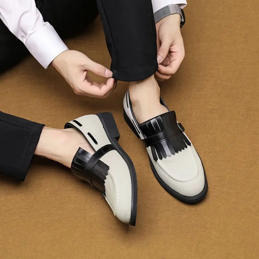 Men's Tassel  Fringed Suede Buckle Loafers - Slip-On Flat Sole