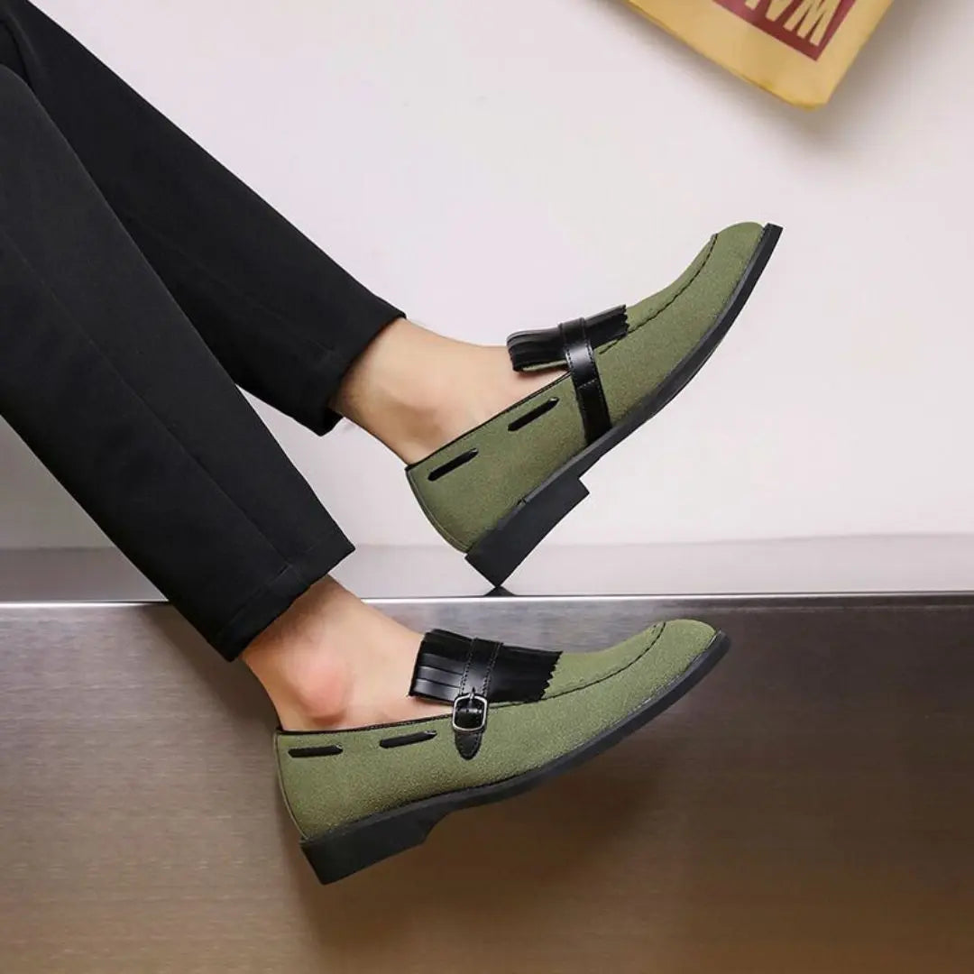Men's Tassel  Fringed Suede Buckle Loafers - Slip-On Flat Sole