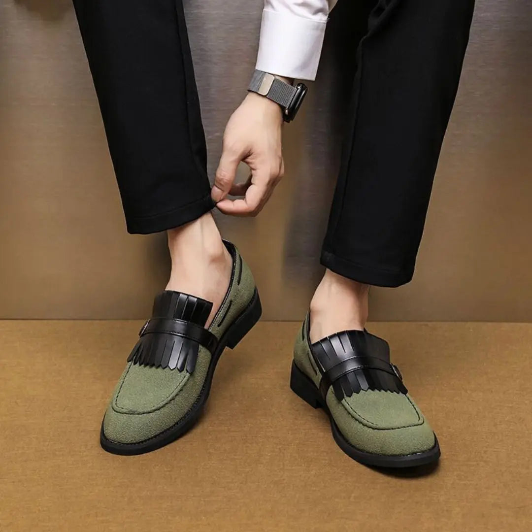 Men's Tassel  Fringed Suede Buckle Loafers - Slip-On Flat Sole