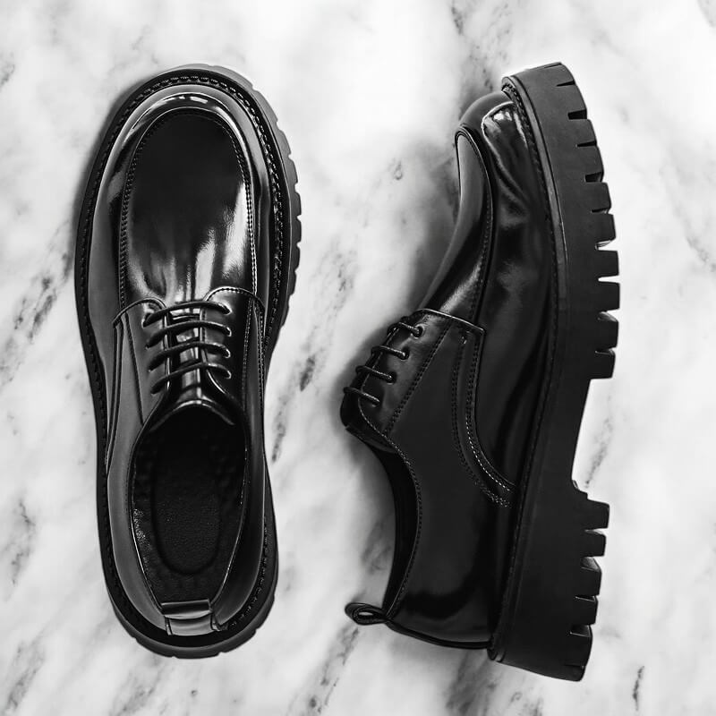 Men’s Lace-Up Casual Platform Shoes with Rounded Toe and Lug Sole