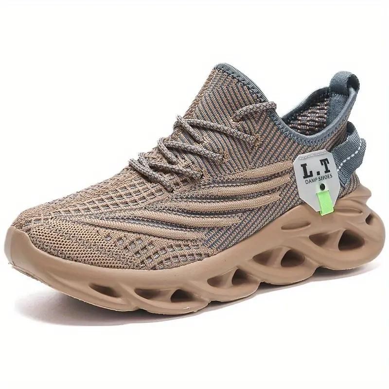 Men's Lace-Up Knit Sneakers - Low-Top - Round Toe - Blade Outsole