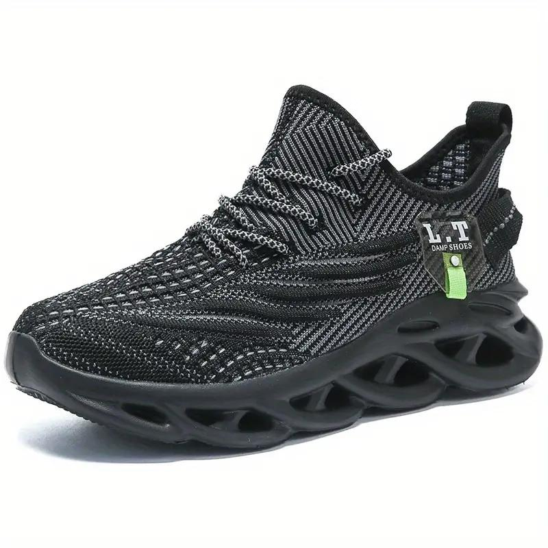 Men's Lace-Up Knit Sneakers - Low-Top - Round Toe - Blade Outsole
