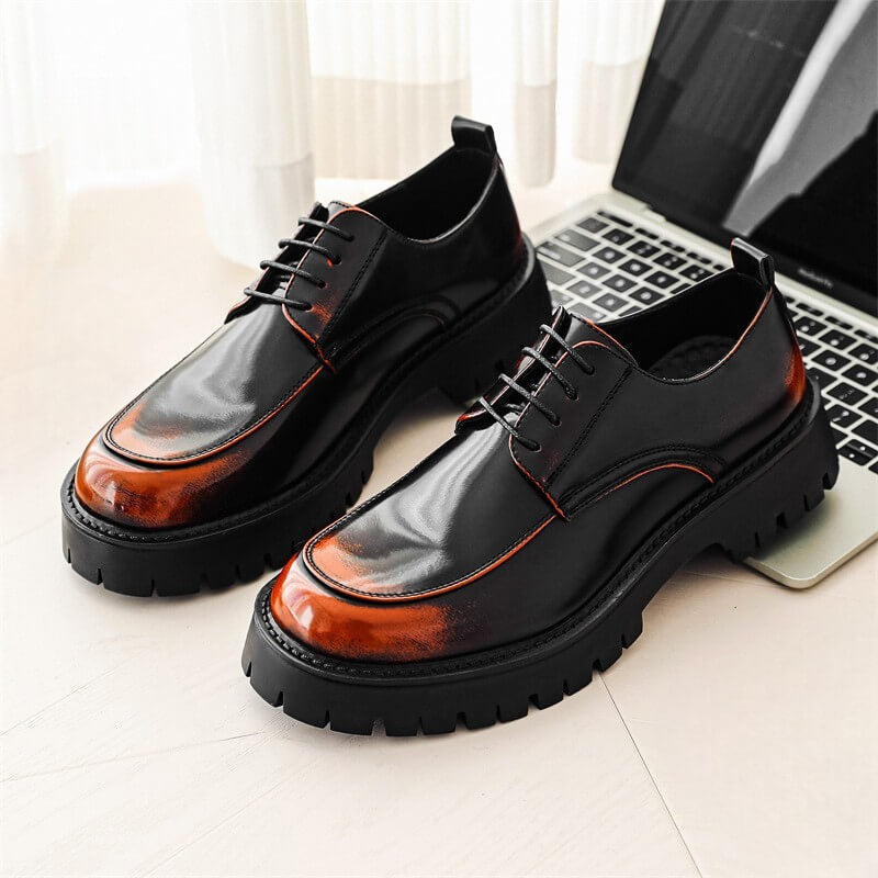 Men’s Lace-Up Casual Platform Shoes with Rounded Toe and Lug Sole